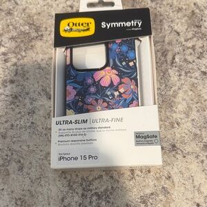 OtterBox Symmetry Case for iPhone 15 Pro - Blue with Floral Pattern